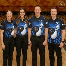 Load image into Gallery viewer, Funny Bowling Ball Custom Black And Blue Bowling Shirt For Women, Bowling Team Jersey Polo &amp; 1/4 Zip TDM6211