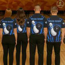 Load image into Gallery viewer, Funny Bowling Ball Custom Black And Blue Bowling Shirt For Women, Bowling Team Jersey Polo &amp; 1/4 Zip TDM6211