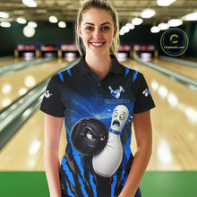 Load image into Gallery viewer, Funny Bowling Ball Custom Black And Blue Bowling Shirt For Women, Bowling Team Jersey Polo &amp; 1/4 Zip TDM6211