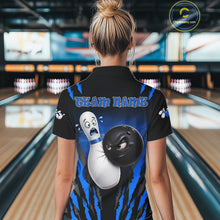 Load image into Gallery viewer, Funny Bowling Ball Custom Black And Blue Bowling Shirt For Women, Bowling Team Jersey Polo &amp; 1/4 Zip TDM6211