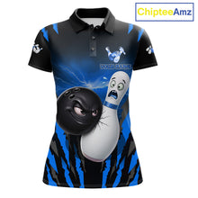 Load image into Gallery viewer, Funny Bowling Ball Custom Black And Blue Bowling Shirt For Women, Bowling Team Jersey Polo &amp; 1/4 Zip TDM6211