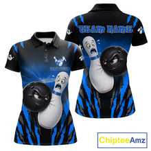 Load image into Gallery viewer, Funny Bowling Ball Custom Black And Blue Bowling Shirt For Women, Bowling Team Jersey Polo &amp; 1/4 Zip TDM6211
