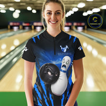 Load image into Gallery viewer, Funny Bowling Ball Custom Black And Blue Bowling Shirt For Women, Bowling Team Jersey Polo &amp; 1/4 Zip TDM6211