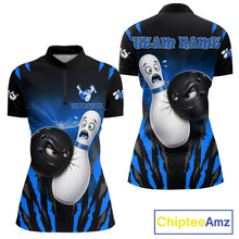 Load image into Gallery viewer, Funny Bowling Ball Custom Black And Blue Bowling Shirt For Women, Bowling Team Jersey Polo &amp; 1/4 Zip TDM6211