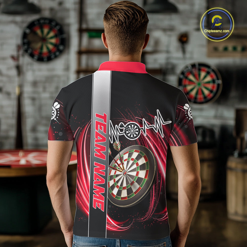 Personalized Red Swirl Heartbeat Darts Shirt For Men Custom Darts Jersey Team Polo & 1/4 Zip TDM6213