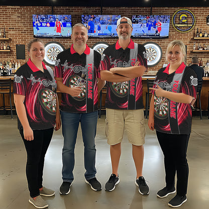 Personalized Red Swirl Heartbeat Darts Shirt For Women Custom Darts Jersey Team Polo & 1/4 Zip TDM6213