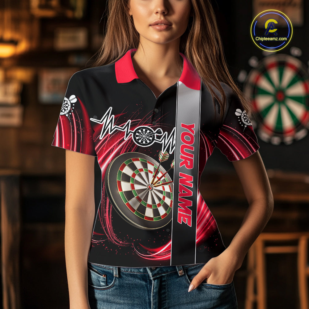 Personalized Red Swirl Heartbeat Darts Shirt For Women Custom Darts Jersey Team Polo & 1/4 Zip TDM6213