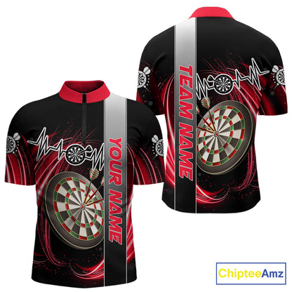 Personalized Red Swirl Heartbeat Darts Shirt For Men Custom Darts Jersey Team Polo & 1/4 Zip TDM6213