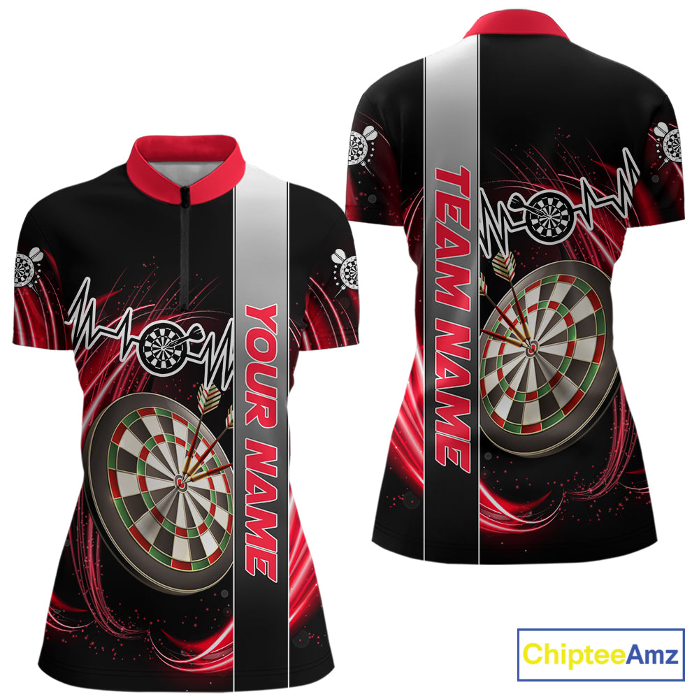 Personalized Red Swirl Heartbeat Darts Shirt For Women Custom Darts Jersey Team Polo & 1/4 Zip TDM6213