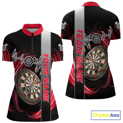 Personalized Red Swirl Heartbeat Darts Shirt For Women Custom Darts Jersey Team Polo & 1/4 Zip TDM6213