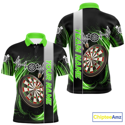 Personalized Green Swirl Heartbeat Darts Shirt For Men Custom Darts Jersey Team Polo & 1/4 Zip TDM6214