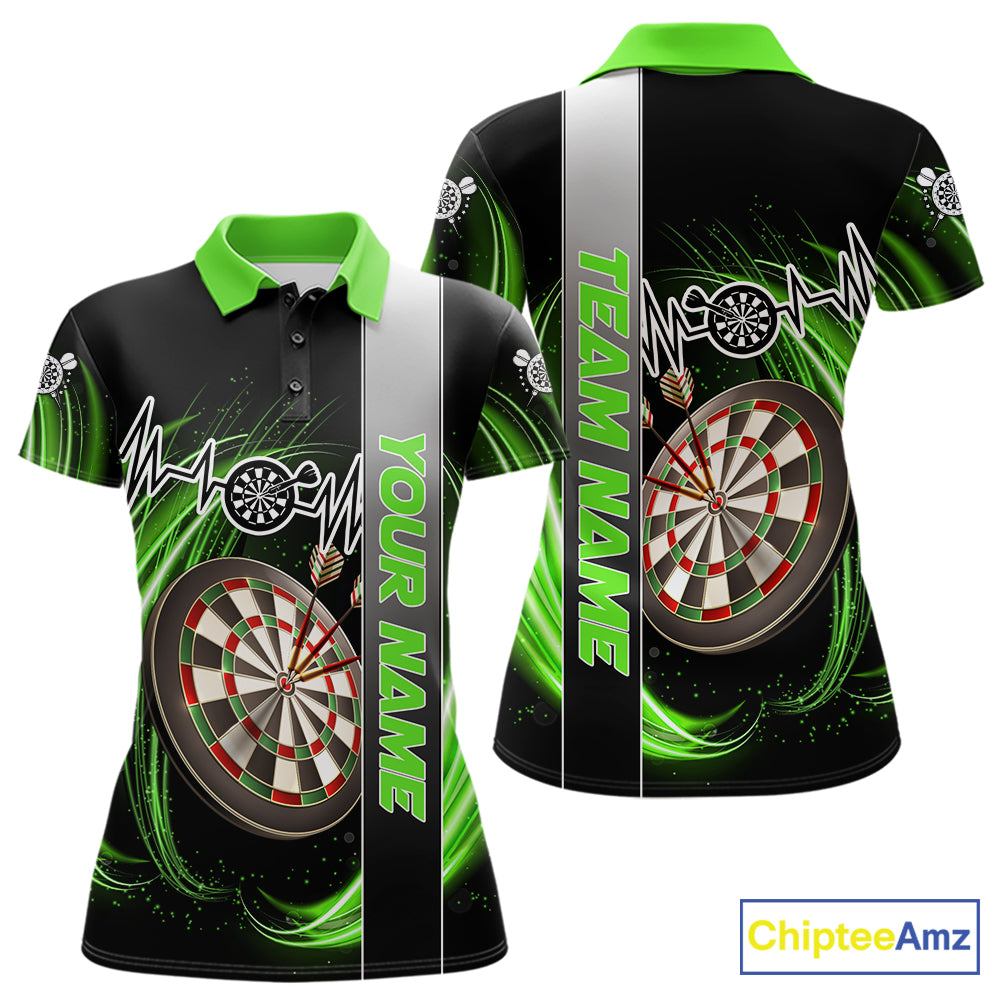 Personalized Green Swirl Heartbeat Darts Shirt For Women Custom Darts Jersey Team Polo & 1/4 Zip TDM6214