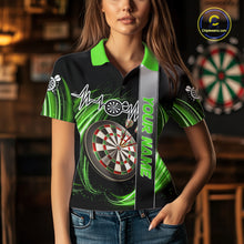 Load image into Gallery viewer, Personalized Green Swirl Heartbeat Darts Shirt For Women Custom Darts Jersey Team Polo &amp; 1/4 Zip TDM6214