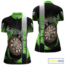 Load image into Gallery viewer, Personalized Green Swirl Heartbeat Darts Shirt For Women Custom Darts Jersey Team Polo &amp; 1/4 Zip TDM6214