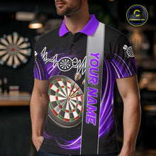 Load image into Gallery viewer, Personalized Purple Swirl Heartbeat Darts Shirt For Men Custom Darts Jersey Team Polo &amp; 1/4 Zip TDM6215