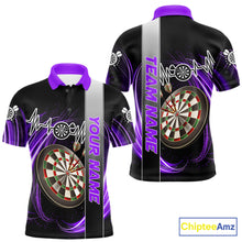 Load image into Gallery viewer, Personalized Purple Swirl Heartbeat Darts Shirt For Men Custom Darts Jersey Team Polo &amp; 1/4 Zip TDM6215