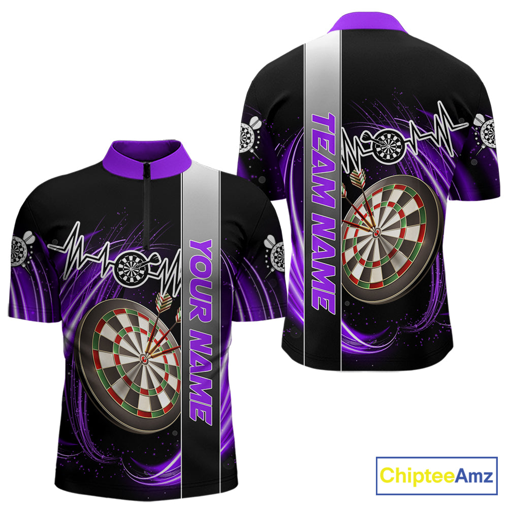 Personalized Purple Swirl Heartbeat Darts Shirt For Men Custom Darts Jersey Team Polo & 1/4 Zip TDM6215