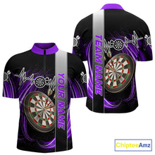Load image into Gallery viewer, Personalized Purple Swirl Heartbeat Darts Shirt For Men Custom Darts Jersey Team Polo &amp; 1/4 Zip TDM6215