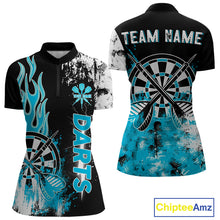 Load image into Gallery viewer, Personalized Blue Grunge Womens Dart Shirts Custom Dart Jerseys Team Polo &amp; 1/4 Zip, Darts Uniform TDM5122