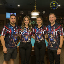Load image into Gallery viewer, Funny Cat 8 Ball Billiard Shirt For Women Custom Vintage US Flag Pool Team Jersey Polo &amp; 1/4 Zip TDM5983