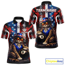 Load image into Gallery viewer, Funny Cat 8 Ball Billiard Shirt For Men Custom Vintage US Flag Pool Team Jersey Polo &amp; 1/4 Zip TDM5983