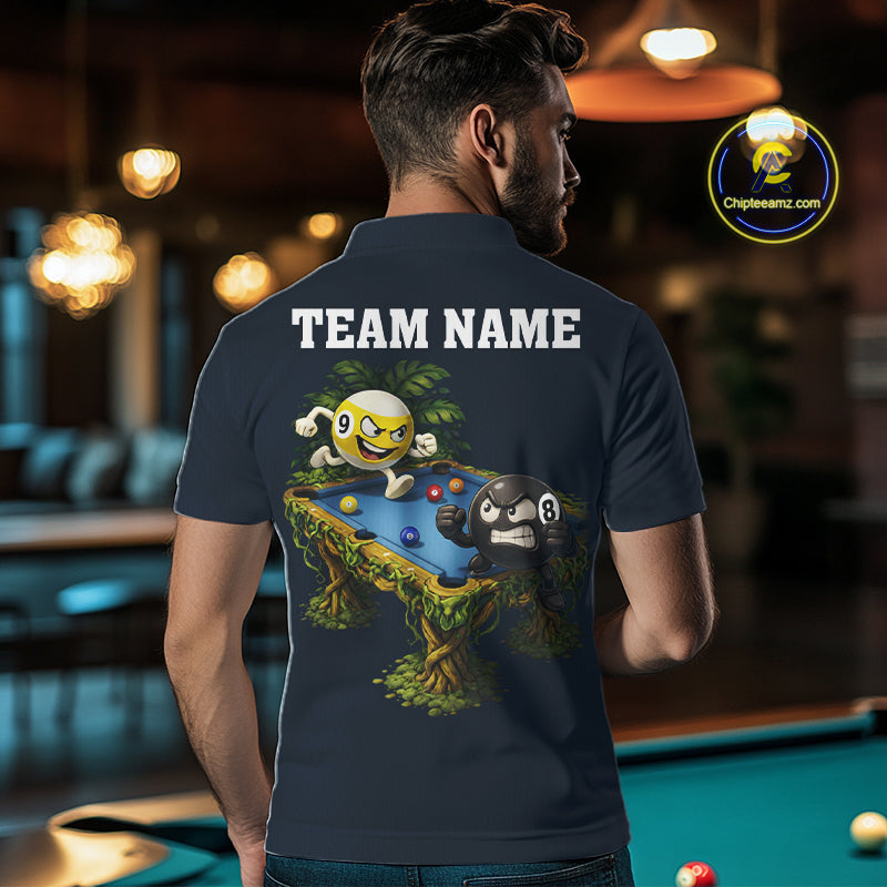 Blue Funny Tropical 8 Ball & 9 Ball Billiard Shirt For Men Custom Pool Team Jersey Polo & 1/4 Zip TDM6444