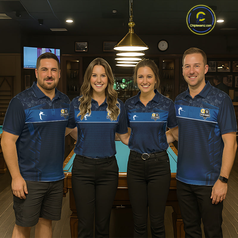 Blue Funny Tropical 8 Ball & 9 Ball Billiard Shirt For Men Custom Pool Team Jersey Polo & 1/4 Zip TDM6444
