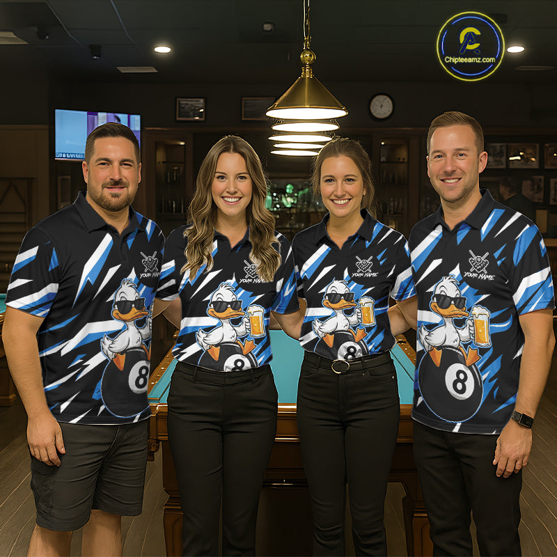 Custom Blue Funny Duck 8 Ball Pool Billiard Shirt For Men, Billiard Team Jersey Polo & 1/4 Zip TDM6450