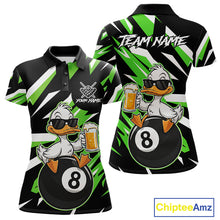Load image into Gallery viewer, Custom Green Funny Duck 8 Ball Pool Billiard Shirt For Women, Billiard Team Jersey Polo &amp; 1/4 Zip TDM6451