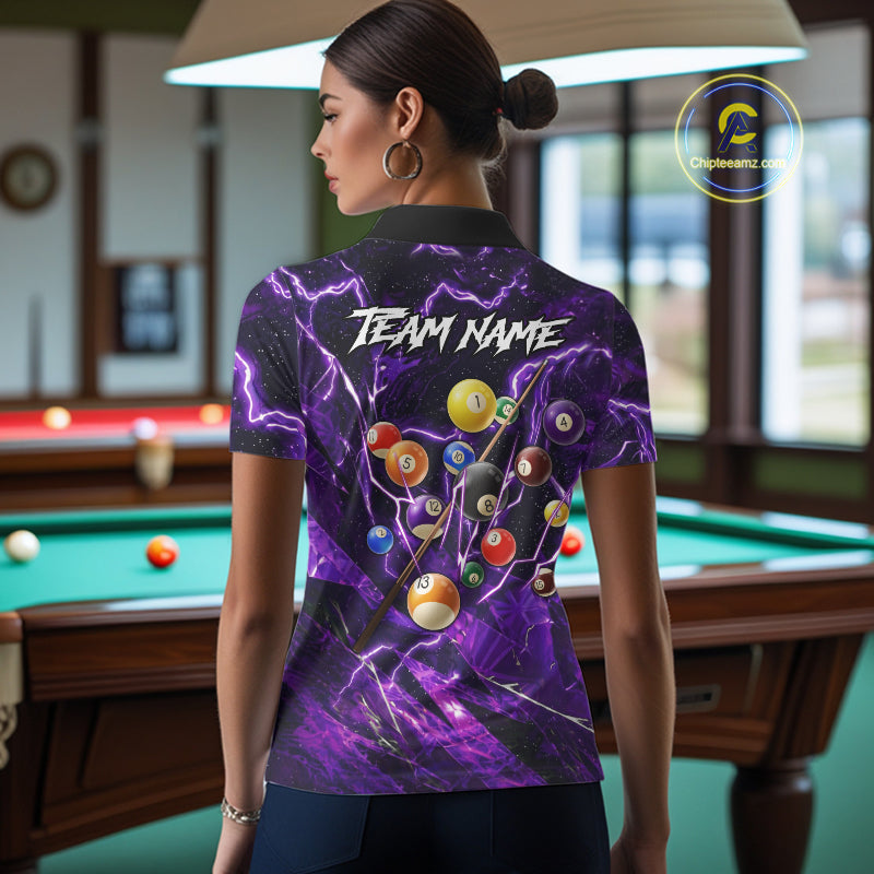 Purple Thunder Lightning Pool Balls Billiard Shirt For Women Custom Billiard Jersey Polo & 1/4 Zip TDM6452