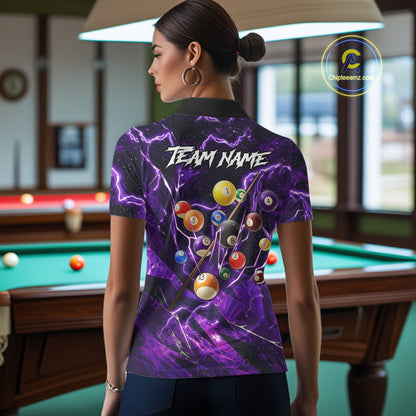 Purple Thunder Lightning Pool Balls Billiard Shirt For Women Custom Billiard Jersey Polo & 1/4 Zip TDM6452
