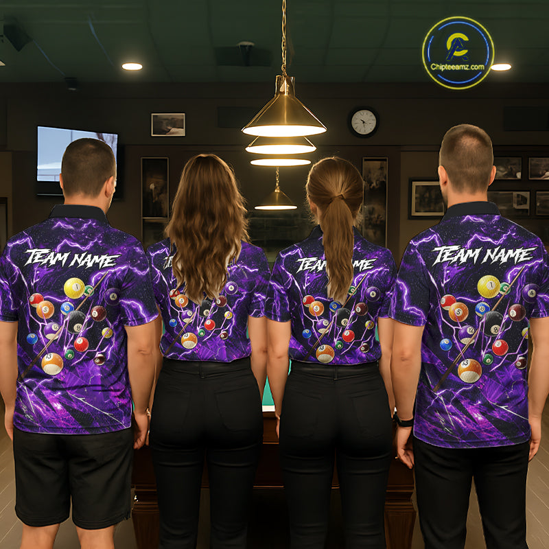 Purple Thunder Lightning Pool Balls Billiard Shirt For Men Custom Billiard Jersey Polo & 1/4 Zip TDM6452
