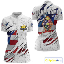 Load image into Gallery viewer, 9 Ball Pool US Flag White Grunge Custom Women&#39;s Billiard Shirt, Patriotic Billiard Team Jersey TDM5138
