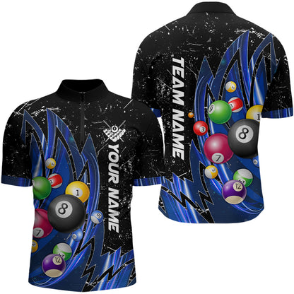 Personalized Wings Blue Grunge Light Billiard Shirts For Men Custom 3D Pool Balls Billiard Jerseys TDM3352