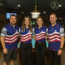 Load image into Gallery viewer, Personalized Camo American Flag Billiard Shirt For Women, Patriotic Pool Jersey Team Polo &amp; 1/4 Zip TDM5609