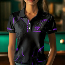 Load image into Gallery viewer, Customized 8 Ball Pool Crown Women Billiard Shirts, Purple And Black Billiard Team Shirts Pool Jersey TDM3665