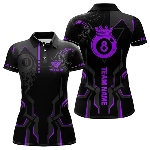 Customized 8 Ball Pool Crown Women Billiard Shirts, Purple And Black Billiard Team Shirts Pool Jersey TDM3665