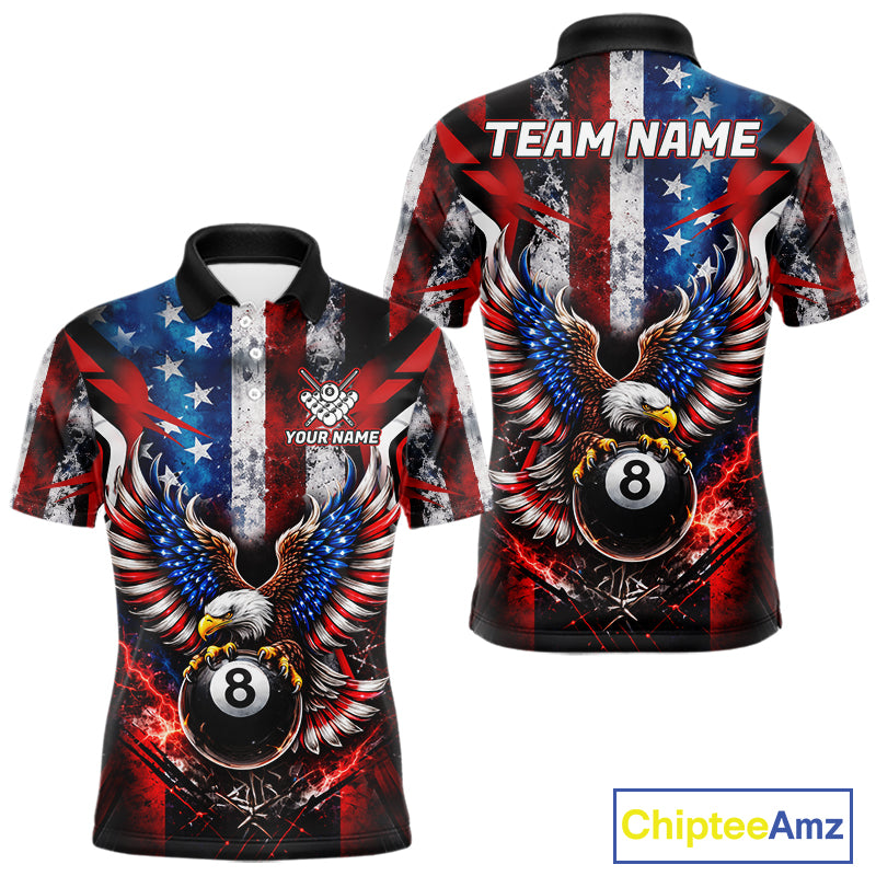 Vintage American Flag Eagle 8 Ball Billiard Shirt For Men Custom Pool Team Jersey Polo & 1/4 Zip TDM5991