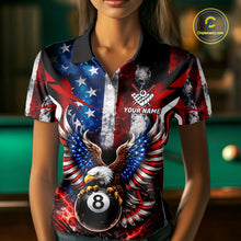 Load image into Gallery viewer, Vintage American Flag Eagle 8 Ball Billiard Shirt For Women Custom Pool Team Jersey Polo &amp; 1/4 Zip TDM5991
