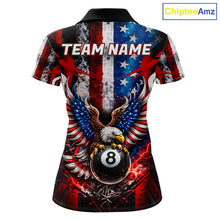 Load image into Gallery viewer, Vintage American Flag Eagle 8 Ball Billiard Shirt For Women Custom Pool Team Jersey Polo &amp; 1/4 Zip TDM5991