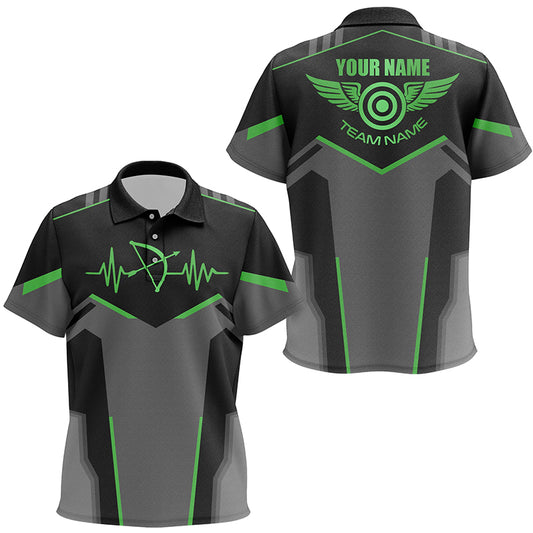 Personalized Funny Archery Heartbeat Polo Shirts For Kid Custom Name Archery Jersey | Green TDM1345