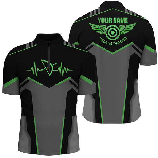Personalized Funny Archery Heartbeat Quarter-Zip Shirts For Men, Archery Jersey | Green TDM1345