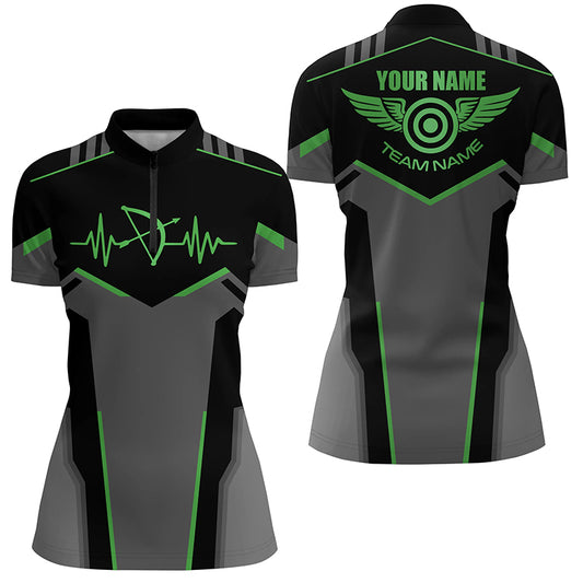 Personalized Funny Archery Heartbeat Quarter-Zip Shirts For Women, Archery Jersey | Green TDM1345