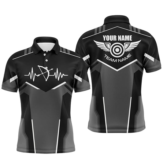 Personalized Funny Archery Heartbeat Polo Shirts For Men Custom Name Archery Jersey | White TDM1346