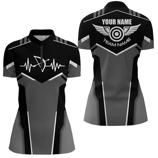 Personalized Funny Archery Heartbeat Quarter-Zip Shirts For Women, Archery Jersey | White TDM1346