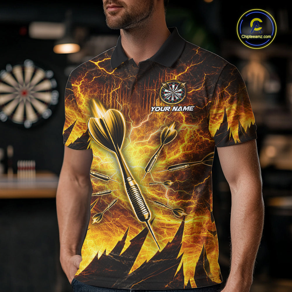 Personalized Yellow Darts Polo & 1/4 Zip For Men Custom Thunder Lightning Darts Team Jersey TDM6216