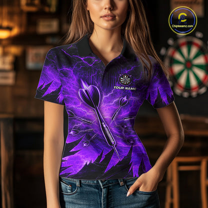 Personalized Purple Darts Polo & 1/4 Zip For Women Custom Thunder Lightning Darts Team Jersey TDM6218