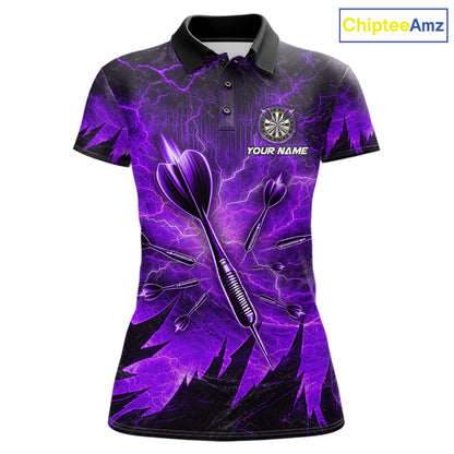 Personalized Purple Darts Polo & 1/4 Zip For Women Custom Thunder Lightning Darts Team Jersey TDM6218