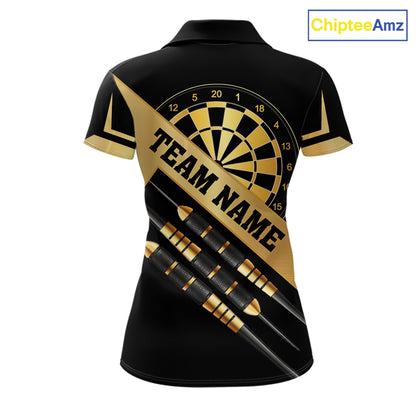 Black And Gold Darts Polo & 1/4 Zip For Women Custom Darts Jersey, Darts Tournament Team Shirt TDM6226