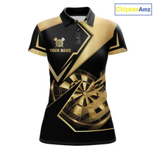 Load image into Gallery viewer, Black And Gold Darts Polo &amp; 1/4 Zip For Women Custom Darts Jersey, Darts Tournament Team Shirt TDM6226